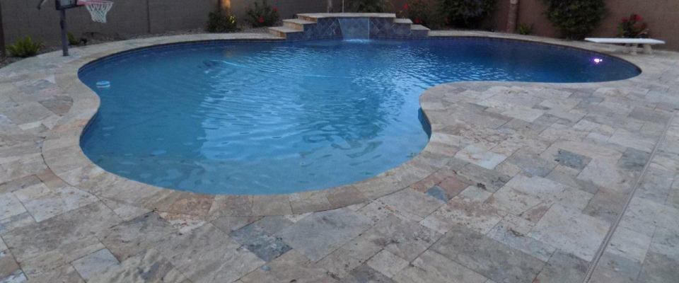 swimming pool sheer descent waterfall spa build your own pool az gilbert arizona mesa