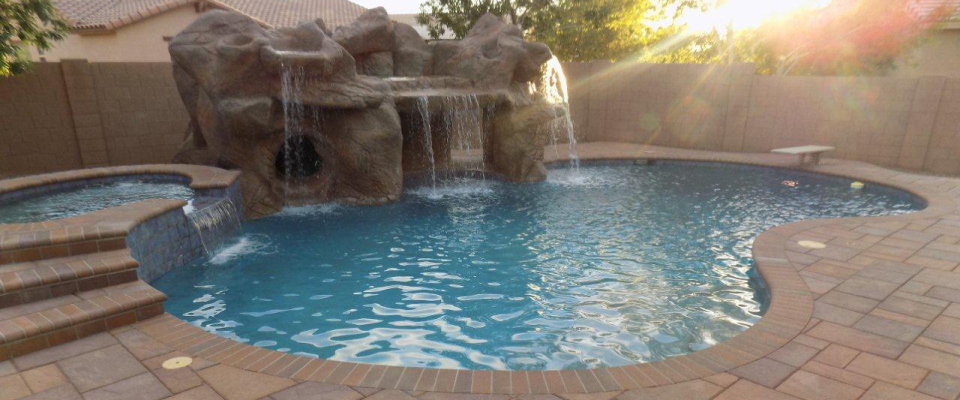 swimming pool grotto cave waterfall diving pool spa build your own pool az gilbert arizona mesa